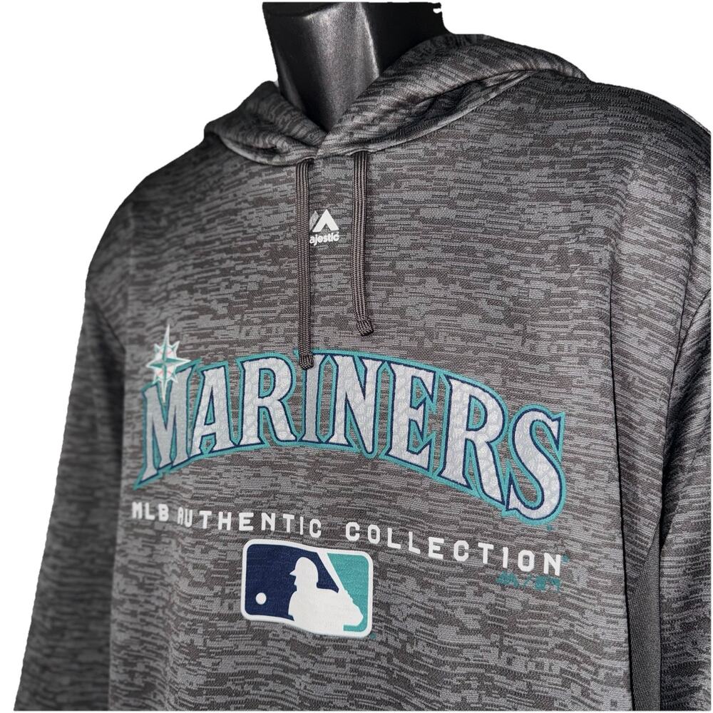 Majestic Seattle Mariners LG MLB Authentic Graphite‎ Gray Fleece Pocket Hoodie - Picture 2 of 9